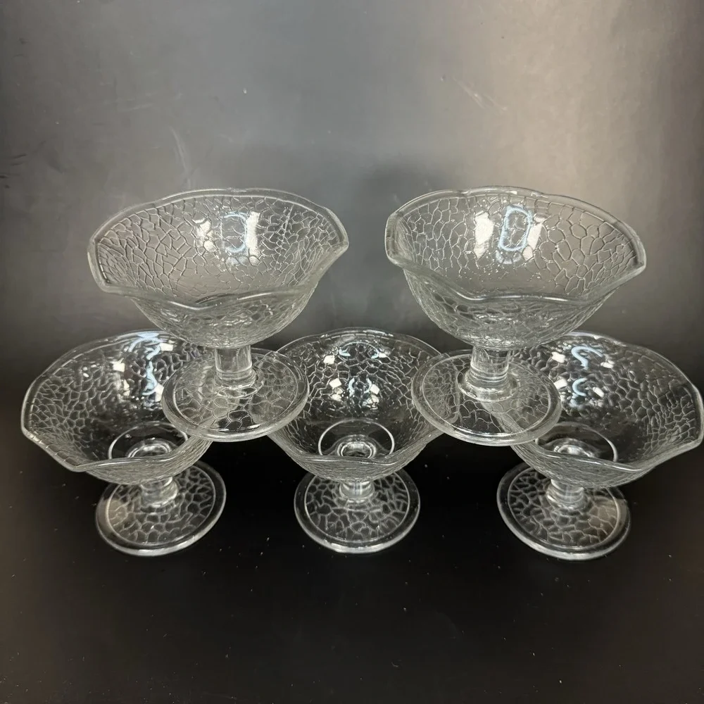 Set of 5 Crackle Me Cracky LE Smith Sherbet Bowls Ruffle Manganese UV Glow 1930s